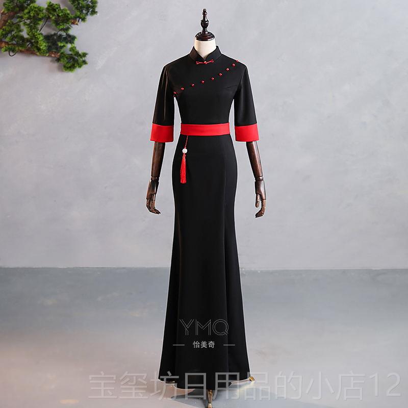 高档走秀旗袍202新款显中式宴会迎宾4礼瘦仪形体礼服T台团体表演