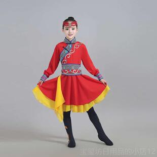 高档儿童蒙古族女舞蹈服装少数民古族风格幼儿草原蒙族裙白袍儿童