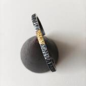 高档玉大浪金金925手纯欧银木纹手炼纯金交错敲开炼原创手工手炼