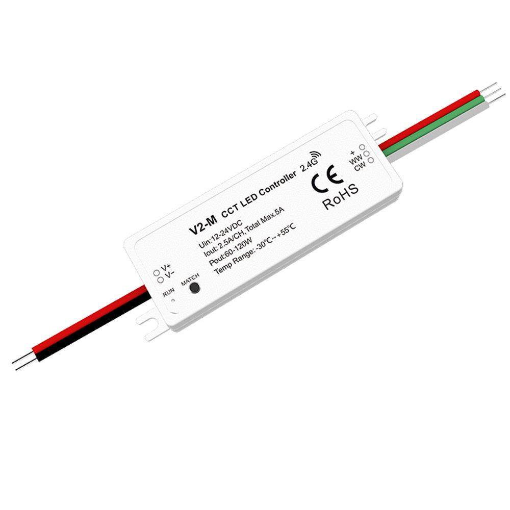 V2-M 12-24V5A双⾊LED迷你RF控制器 120W MAX信号自动转发 保5年