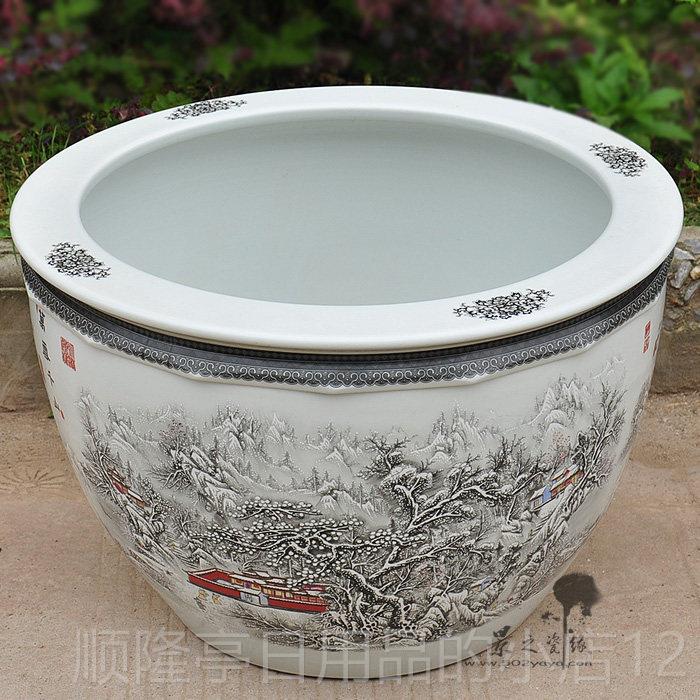 正品景德大镇陶瓷鱼缸书缸卷轴荷花乌龟家用锦画鲤型养雪鱼万千山