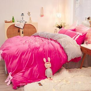 正品 加厚法兰珊瑚绒被套单公主床套裙床笠床罩床上 奶绒牛四件冬季