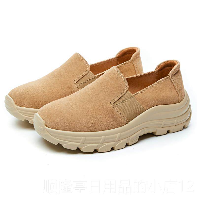 高档2松02春款真皮一脚蹬女鞋圆头休5闲妈妈季孕妇防滑女单鞋厚底