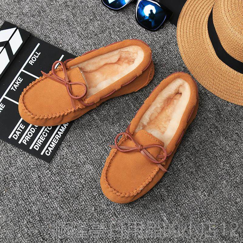 正品真皮2一2脚蹬绒05冬新款豆豆鞋女加加厚防滑棉瓢鞋孕妇妈妈平,女鞋,浅口单鞋,淘宝优惠券,粉丝福利购,淘宝优惠卷