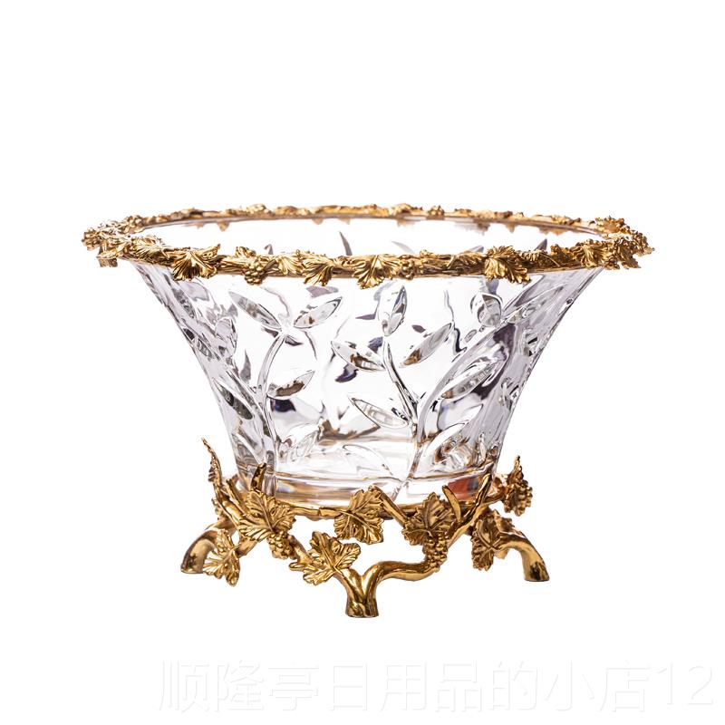 高档欧式进口晶摆玻璃黄铜水果盘美式档高奢华别墅客厅餐桌水果盘