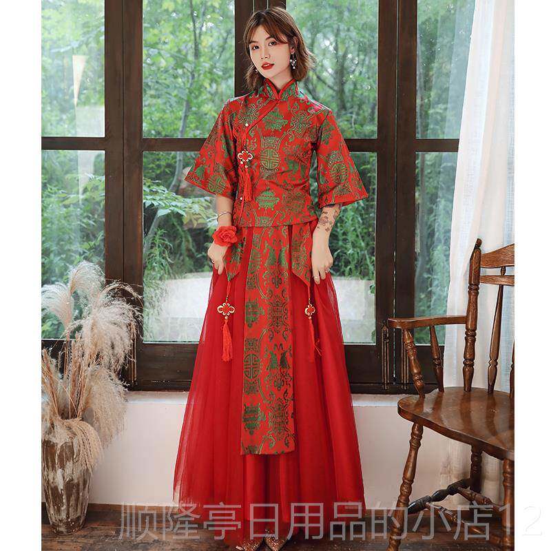 高档中式伴娘出服款红色复妹古国风显瘦姐团演服高长级感小众晚礼