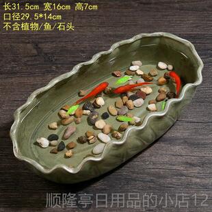 正品缸古法养鱼景桌面摆件水培池瓷客造厅小型新款小鱼陶缸乌龟缸