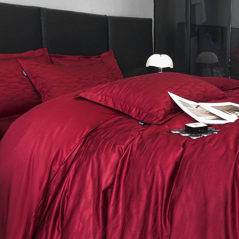 婚庆100s长绒棉四件套全棉提花纯色轻奢高端套件纯棉床上用品