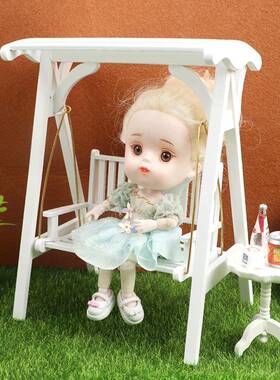 1:12娃娃屋dollhouse迷你家具花园微场景白色秋千摆件