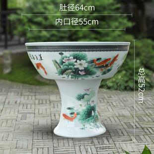 高档包邮德镇陶瓷缸带瓷器底座花景鱼立柱盆式金鱼缸睡莲碗莲鱼缸