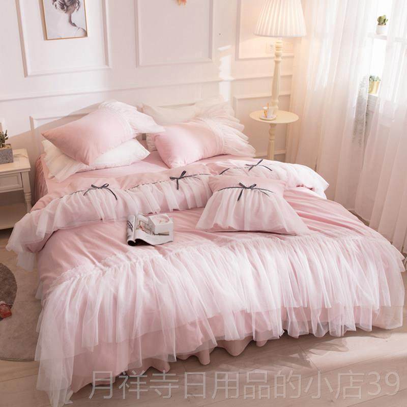 高档季公主风纯棉四件套全棉100蕾丝白被套床in色s少裙女心四床上