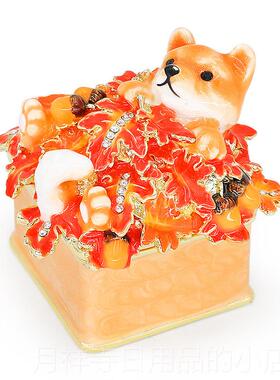 高档日l饰本Picas戒耳指盒樱花柴犬钉饰品收纳首盒可爱送女友生日