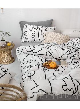 高档四普北欧 Fyn系列丹麦抽象全棉床上件套纯棉活性1仔./51.8米