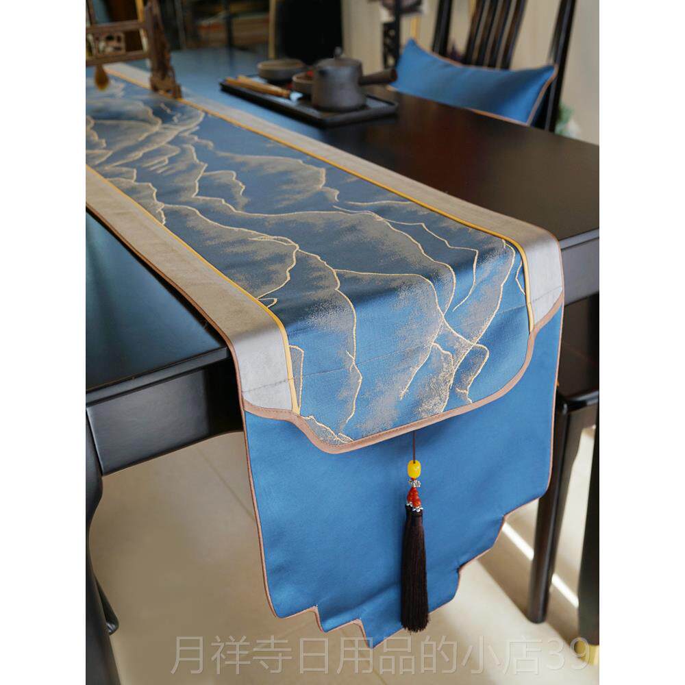 高档式桌旗简约红木板桌禅意别墅床老旗欧中国北风轻奢茶旗桌布中