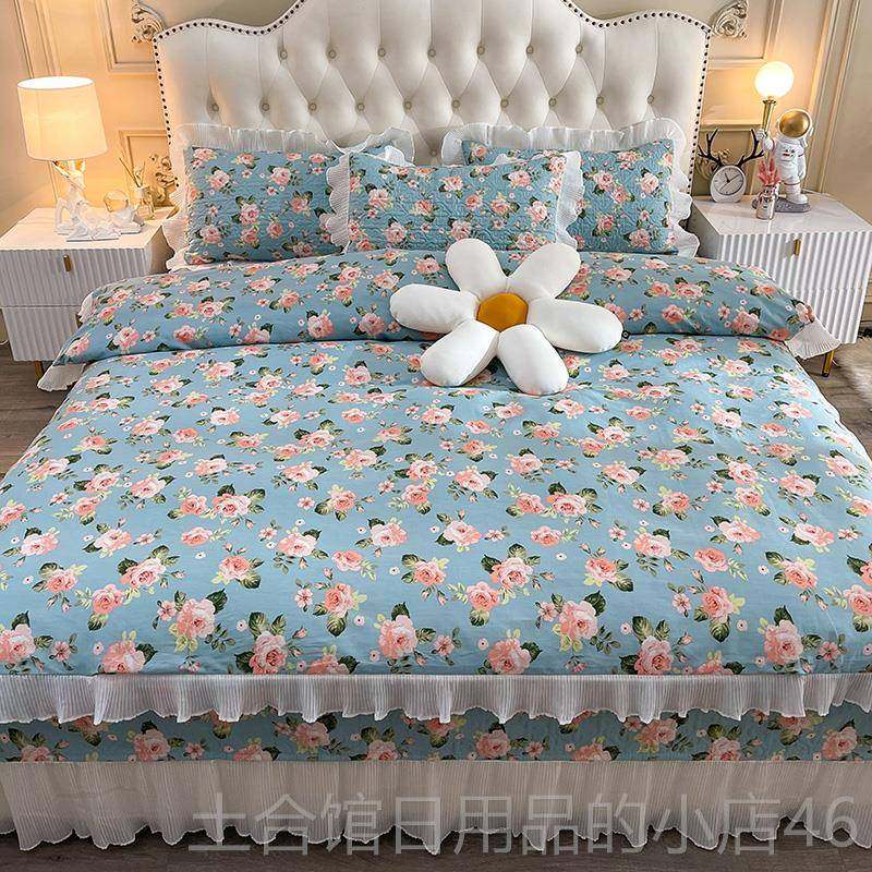 高档韩版全棉床盖三件套 四套纯单件棉被套边斜纹棉绗缝加花件厚