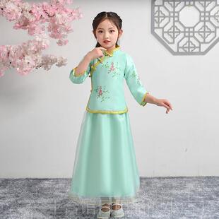 高档儿童中国文化汉式服表演夏服装夏季朗诵中华民国女子小学表中