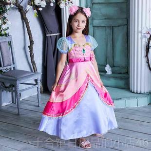 高档罗人丽动漫冰公主连裙儿身童真演出服小女孩灵公主表演服c叶o