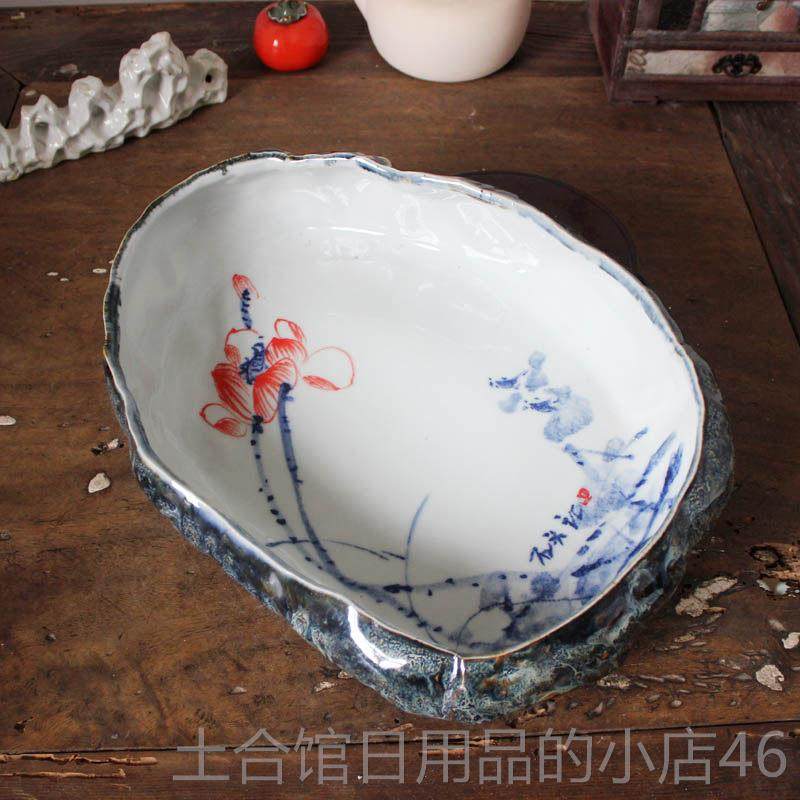 高档德镇一创意手锦绘陶瓷鱼缸金鱼鲤乌龟缸盆景彷石水浅叶景莲花,宠物/宠物食品及用品,桌面缸,淘宝优惠券,粉丝福利购,淘宝优惠卷