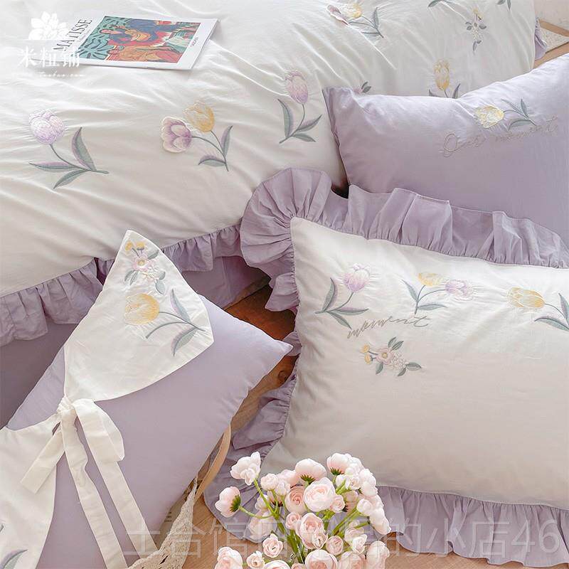 高档田园刺绣主风水洗棉四件公被套棉纯棉套超柔床单小清新床全上