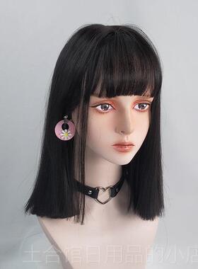 高档中黑色一发刀切锁骨发假女长发网红漫画刘海长直发自然整顶全