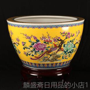 正品景德镇陶鱼缸大号瓷红色睡莲盆荷花缸摆乌龟缸落地大客水缸厅
