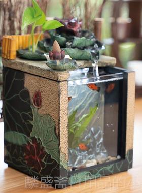 正品匠心坊景茶台小鱼缸造景办公桌流水件环水办循公摆室观创意微