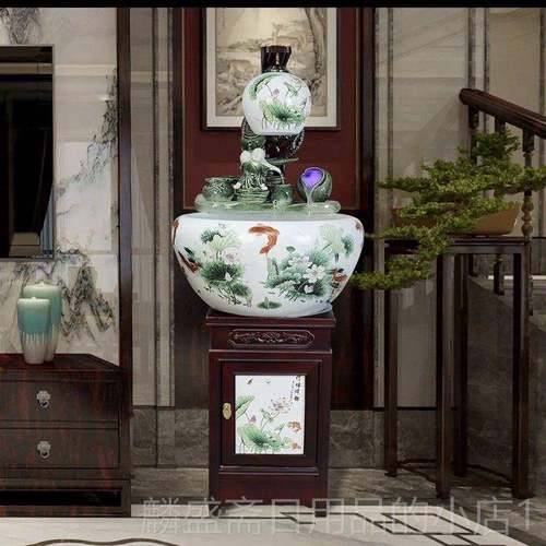 正品景德镇陶瓷缸柜金鱼缸落鱼缸家鱼用玄关客厅养鱼盆办式公地室