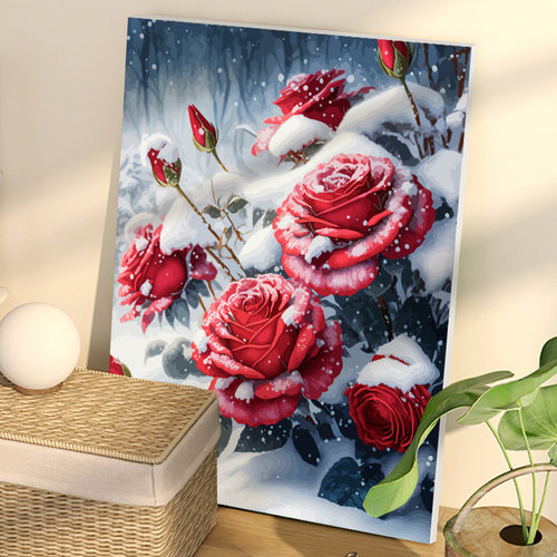 冰雪玫瑰数字油画diy填充手绘涂色花卉手工涂鸦填色油彩装饰画
