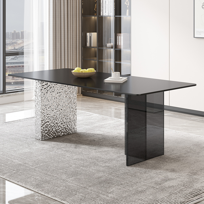 不锈钢黑色压克力岩板餐桌悬浮餐桌椅小户型现代简约桌子