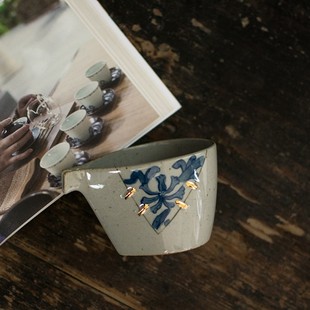 手绘青花仿古公道杯粗陶功夫茶具茶壶配件公杯均杯茶杯茶海