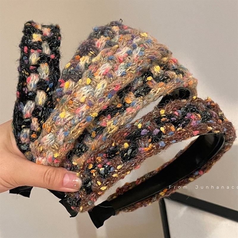轻趣!针织毛线宽版发箍!秋冬彩色球高颅顶发箍甜美可爱麻花发捆