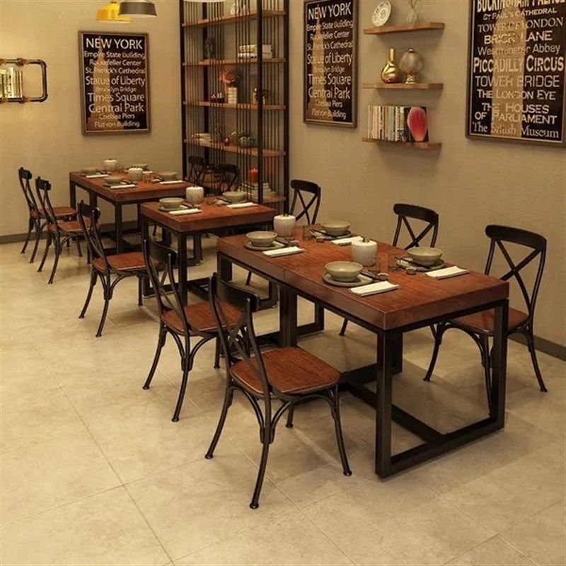 工业风实木铁艺饮品店饭店餐桌椅正方形桌子阳台小方桌