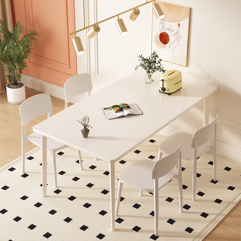 奶油餐桌家用小户型出租房吃饭桌子公寓简约长方形餐桌椅组合商用