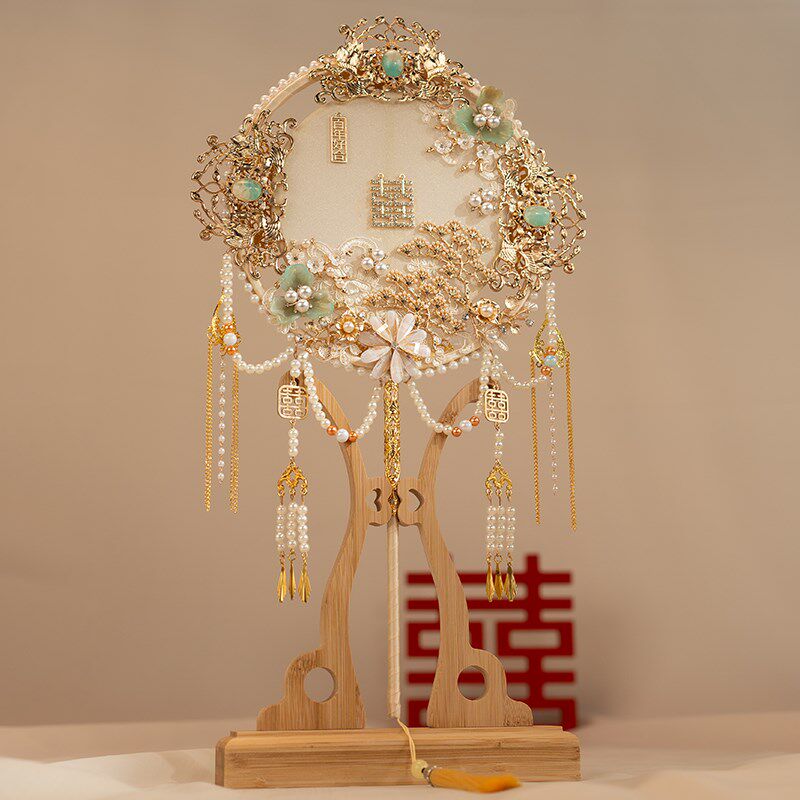 团扇新娘结婚diy材料包秀禾古风刺绣重工出嫁高级中式婚礼喜扇子