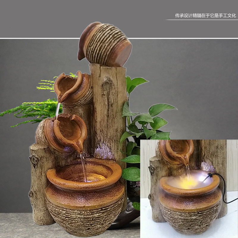 树桩陶罐流水家居庭院阳台鱼缸增氧鱼池水循环装饰造景落地摆件