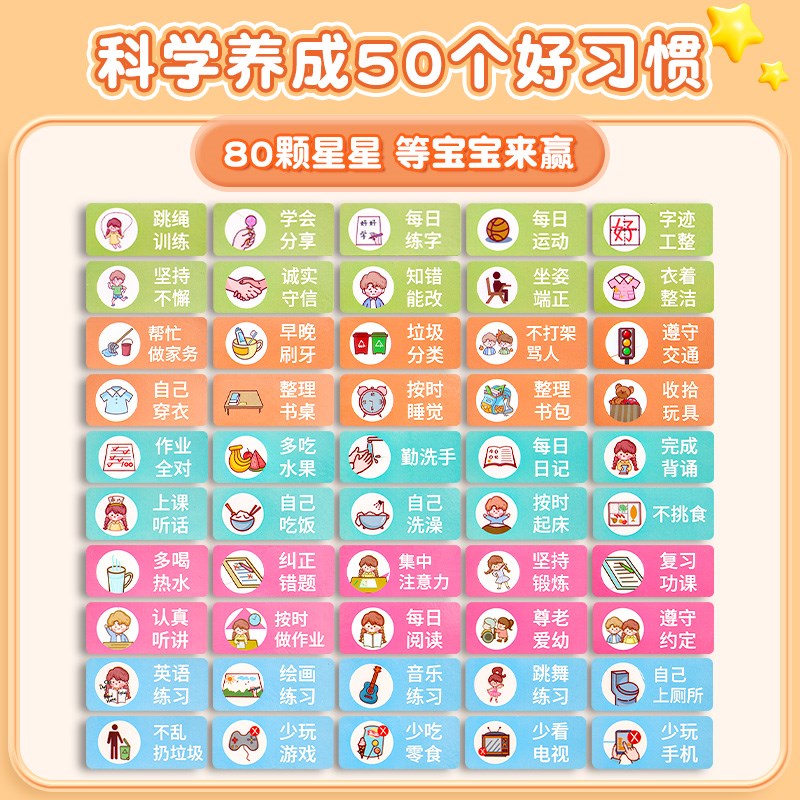 儿童成长自律表奖励记录学习计划表孩子的积分卡贴纸磁性墙贴榜行