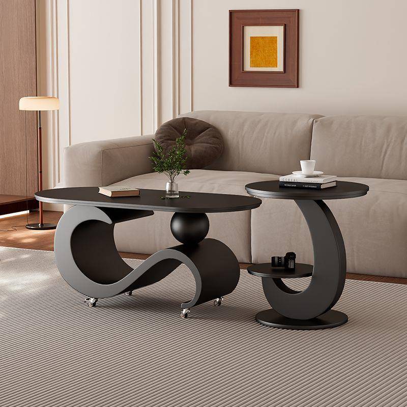 意式新款岩板轻奢茶几椭圆形移动客厅家用简约现代高级小户型组合