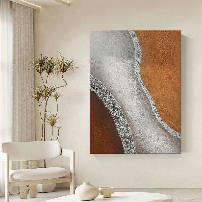 手绘油画现代极简客厅玄关装饰画橙色肌理画石英砂立体走廊无框画