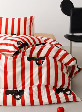 简约复古红色条纹小象纯棉全棉被套单件宿舍1.5m1.8m2m单双人被罩