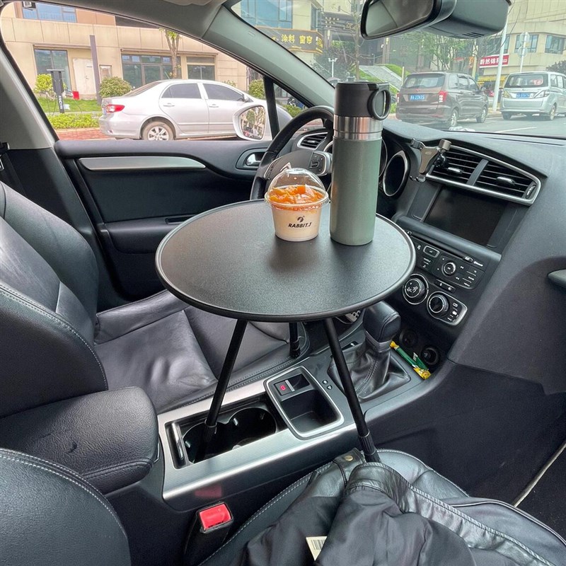 车载小桌板折叠餐桌前后排可升降泡茶桌台喝茶专用零食吃饭小圆桌