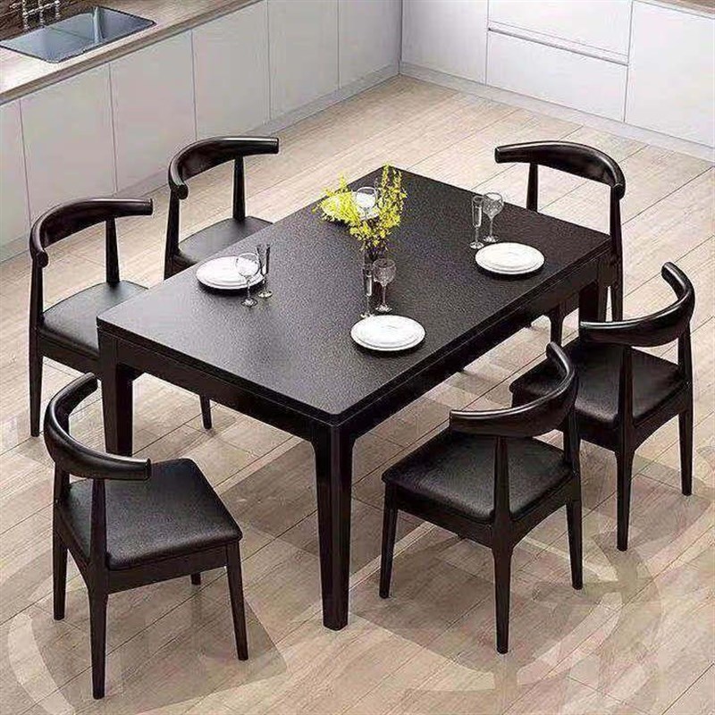 火烧石餐桌椅现代简约小户型家用饭桌长方形实木电磁炉餐桌