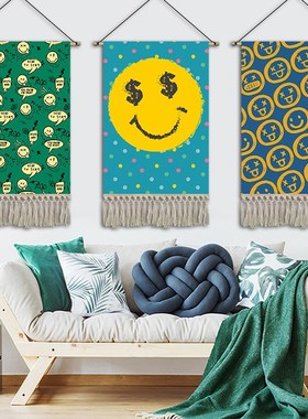 笑脸挂画布艺治愈挂布墙布遮丑电表箱挂毯儿童房简约壁画卡通布画