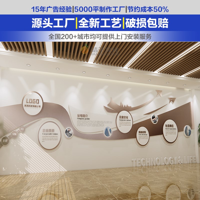 企业文化墙定制设计创意公司形象墙装饰员工团队风采立体墙贴制作