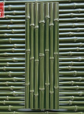 砖粤 天然田园竹节瓷砖墨绿色竹排餐厅背景墙酒店大厅黑色竹子砖