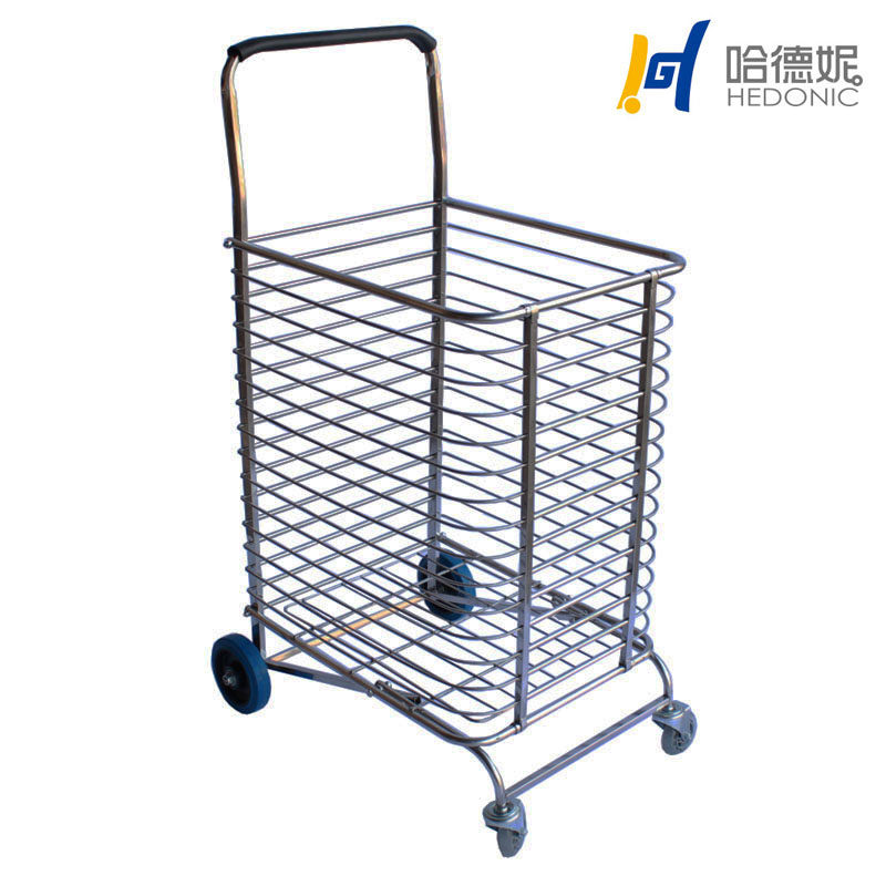 不锈钢购物车买菜车/便携折叠手拉车小推车拉杆拖车货篮车特大号