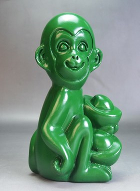 绿色木雕猴子摆件三合十二生肖猴实木猴家居办公室装饰工艺品送礼