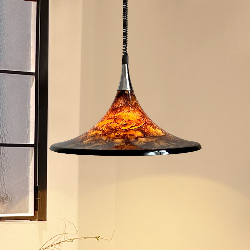 中古餐厅吊灯复古彩绘熔岩客厅升降岛台灯可调节伸缩餐桌主灯casa