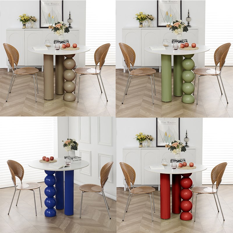 奶油风圆形岩板餐桌意式现代简约客厅家用小户型圆形饭桌洽谈桌子