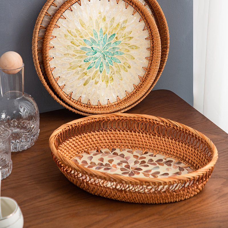 东南亚进口饭厅藤编托盘手工编织面包篮馒头筐收纳筐竹编客厅家用,餐饮具,餐用托盘,淘宝优惠券,粉丝福利购,淘宝优惠卷