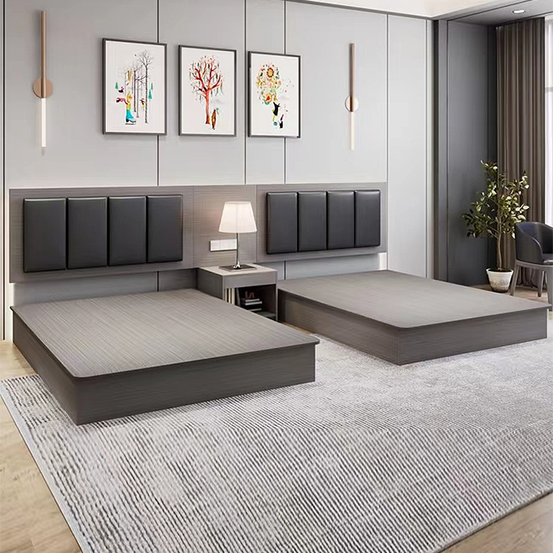 酒店家具标间单间全套定制客房公寓民宿快捷单双人床箱宾馆专用床